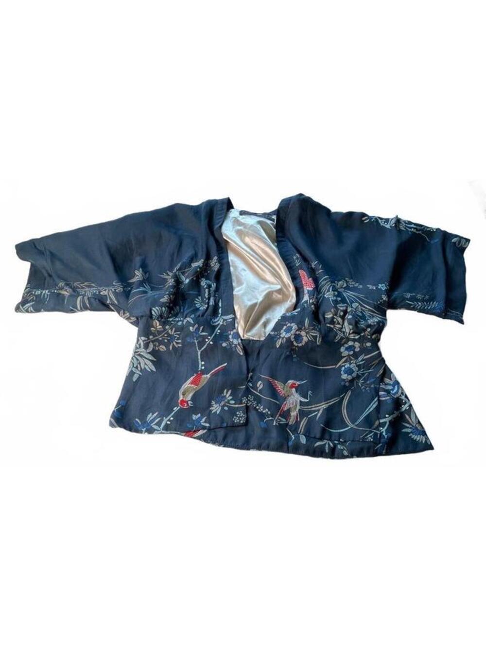 Zapa Basic Women's Deep Blue Floral Cotton Kimono Jacket Size L